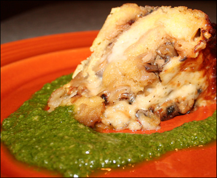 Italian Strata with Arugula Walnut Pesto